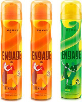 Engage Deo Combo 2 Intrigue for her 150ml and 1 Spirit for her 150ml Deodorant Spray - For Women  (450 ml, Pack of 3)