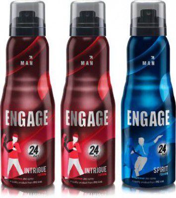 Engage Deo Combo 2 Intrigue for him 165ml and 1 Spirit for him 165 ml Deodorant Spray - For Men (495 ml, Pack of 3)