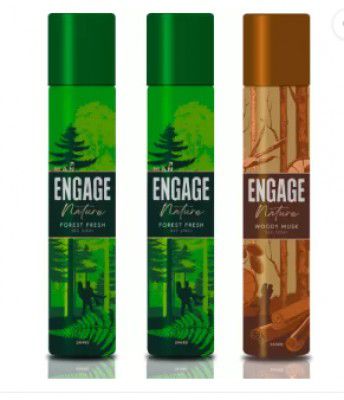 Engage Deo Spray, Forest Fresh (Pack of 2) & Woody Musk (Pack of 1) Fragrance Scent Deodorant Spray - For Men (450 ml, Pack of 3)