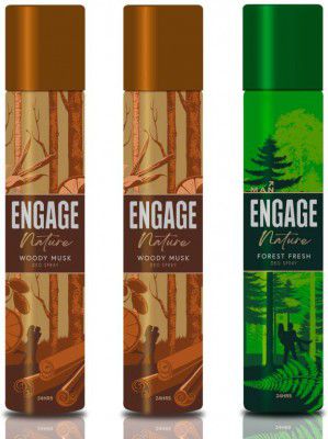 Engage Nature Deo: 2 Woody Musk & 1 Forest Fresh (150ml X 3) Deodorant Spray - For Men (450 ml, Pack of 3)