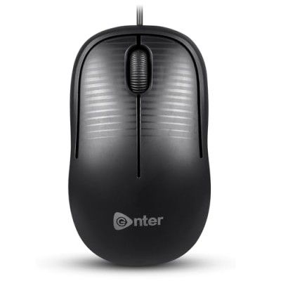 Enter Click Wired USB Mouse, 800 DPI Optical Sensor, 3-Button Design, Plug & Play, for Windows/Mac/Linux (Black)