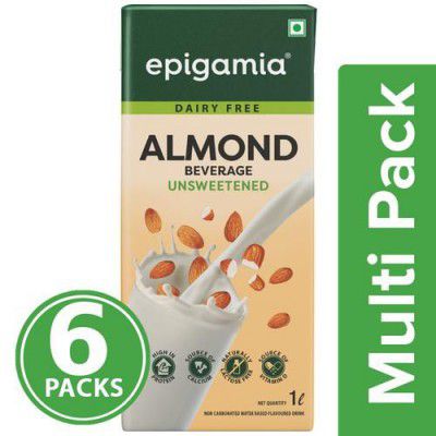 Epigamia Almond Milk - Unsweetened, Dairy Free, 6x1 L Multipack