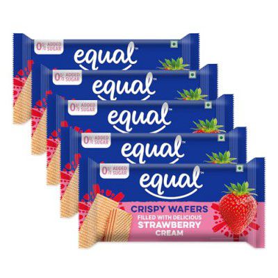 Equal Strawberry Wafers Bar (Sugar-Free) | Pack of 5 (60g each) | 0% Added Sugar & 100% Taste | Flavoured Wafers | Crispy Creamy Wafers | Crunch Anytime Anywhere