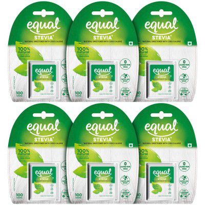 Equal Sugar Free Green 100% Natural Sweetener and Sugar Substitute 100 Tablets - Pack of 6