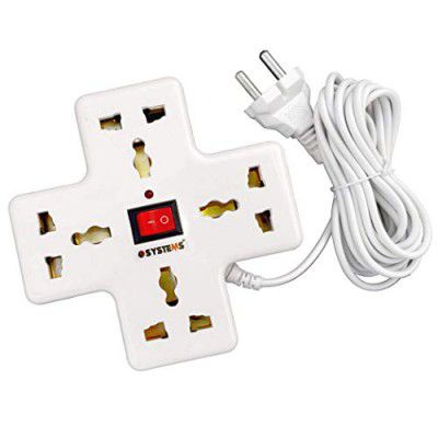 eSYSTEMS 240 volts Extension Board, 4 Multi Plug Points Universal Sockets Strip, LED Indicator with Switch, 3.6 Meters, Extension Cord - 6 AMP (OffWhite)