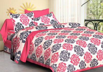 eTape 104 TC Cotton Double Floral Flat Bedsheet  (Pack of 1, Pink)