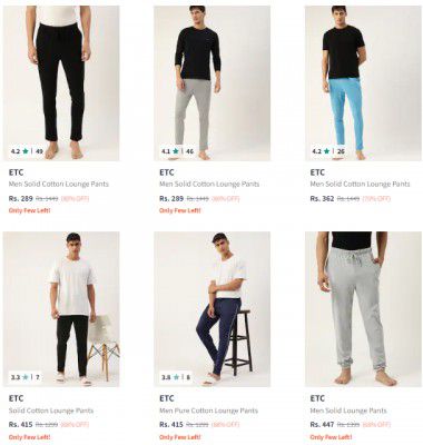 Etc Lounge Men's Pants Starts ₹289 | Upto 80% Off