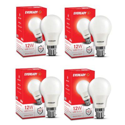 Eveready 12W Led Light Bulb | High Efficiency & Glare-Free Light | 4Kv Surge Protection | With Wide Operating Voltage Range | 100 Lumens Per Watt | Cool Day Light (6500K) | Pack Of 4 - B22D