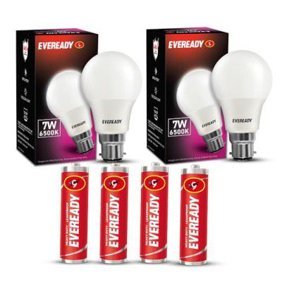 Eveready 7W Led Light Bulb | With 4Kv Surge Protection For 440 V | 4 Aa Batteries Included | Pack Of 2 - B22D