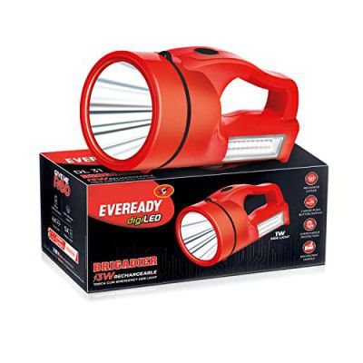 Eveready Led Rechargeable Torch Light | DL31 | Overcharge Protection | 250 Lumens | 3W Torch & 1W Sidelight| Li-Ion Battery with Charging Cable