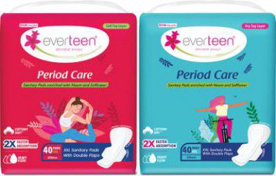 everteen Period Care XXL 40 Soft & 40 Dry Sanitary Pads Enriched With Neem and Safflower Sanitary Pad  (Pack of 80)