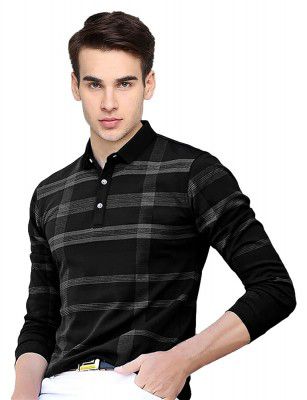 EYEBOGLER Mens Checkered Regular Fit T-Shirt (T51_Black XL)