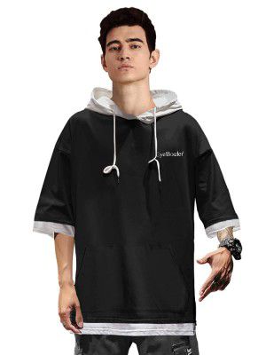 EYEBOGLER Mens Trendy Hooded Neck Half Sleeves Solid T-Shirt