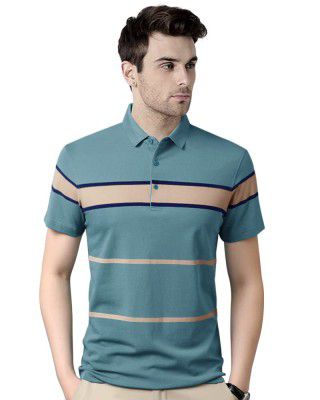 EYEBOGLER Men's Trendy Polo Neck Half Sleeves Striped Regular Fit T-Shirt