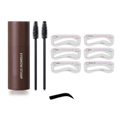 Eyebrow Stamp Shaping Kit - Eyebrow Powder Stamp Makeup with 6 Pcs Reusable Eyebrow Stencils and Fuller Brows 2 Pcs Eyebrow Pen Brushes, Waterproof Long Lasting Buildable Eyebrow Makeup