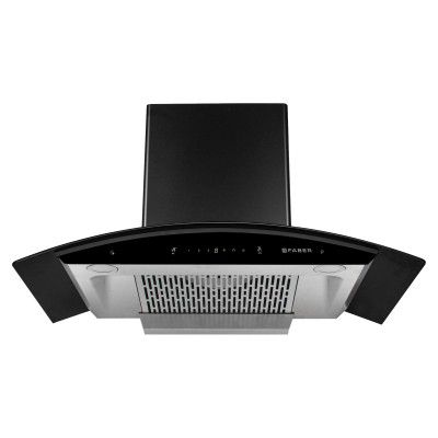 Faber 90 cm 1200 m³/hr Curved Glass Autoclean Chimney (HOOD EVEREST SC TC HC BK 90, Filterless technology, Touch Control, Black)