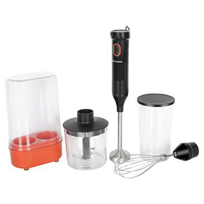 Faber Hand Blender + Chopper | SS Blade & Shaft, 550W Low-Noise DC Motor, ABS Plastic Body, Speed Control & Swirl Technology (Black)