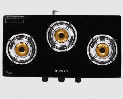 Faber Power 3BB 3 Burner Toughened Glass Gas Stove (Powder Coating Round Pan Support, 106.0629.732, Black)