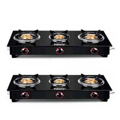 Fabiano 3 Burner Duo combo Toughened Glass Manual Gas Stove (3 Burners)