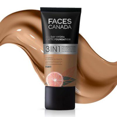 FACESCANADA All Day Hydra Matte Foundation Cream| 3-In-1 Foundation + Moisturizer + Spf 30 | 24 Hr Aloe Hydration & Vitamin C | 10Hr Long Wear | Medium To High Buildable Coverage | Warm Sand | 25Ml