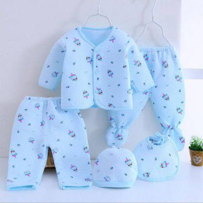 Fancy Walas Presents New Born Baby Winter Wear Keep warm Baby Clothes 5Pcs  (Blue)