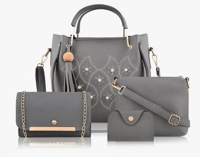 Fargo Handbag For Women And Girls Combo Set Of 4 (Grey_MoonEmbro_FGO-472-2)