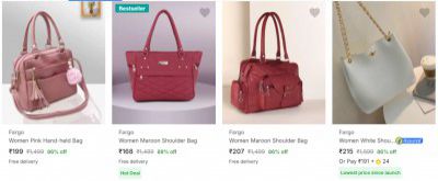 Fargo Handbags up to 88% off Starting @ ₹168