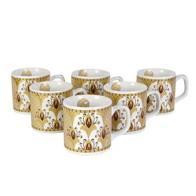 Farkraft Indian Ceramic Fine Bone Ash Free Handcrafted Multicolor Design Tea Cup - 6 Pcs, 150 ML