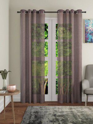 Fashion StringBrown 2 Pieces Geometric Sheer Door Curtains