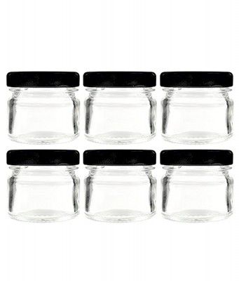 Favola Mini Glass (31 ML) ROUND 43 MM LUG Jars Black Air Tight Caps - Pack of 6