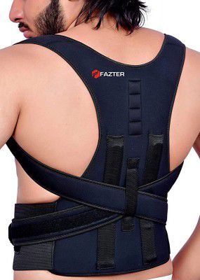 FAZTER Premium Back Brace With Magnetic & Dual Steel Metallic Plate Support At Back | Posture Corrector Therapy Shoulder Belt for Lower and Upper Back Pain Relief & Band Posture (Free Size)