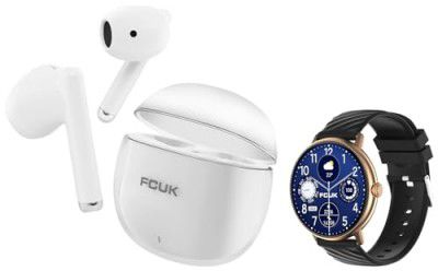 FCUK New Tide 1.39" Round Display Bluetooth Calling Black Smartwatch with Kicks True Wireless White Earbuds