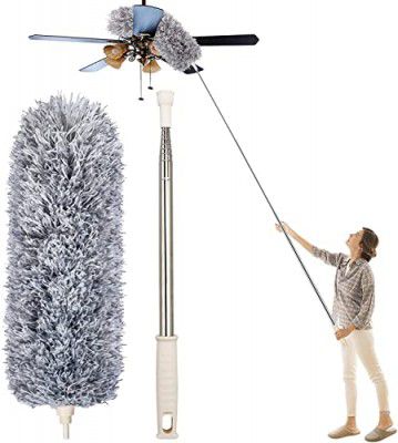 FEEDFIRE Microfiber Feather Duster Bendable & Extendable Fan Cleaning Duster with 100 inches Expandable Pole Handle Washable Duster for High Ceiling Fans, Window Blinds, Furniture (100 inch)