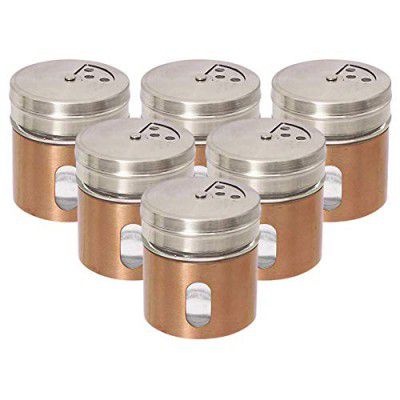 Femora Clear Glass Steel Spice Jar Masala Jar Kitchen Jar Dry Fruits Jar Storage Small Jars for Kitchen, Set of 6pcs, 30ml