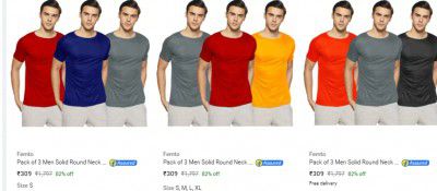 Femto Mens T Shirts Pack of 3 @ ₹309