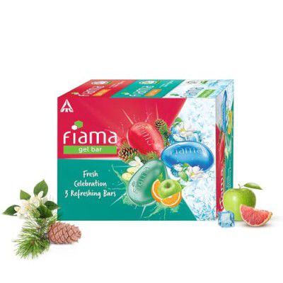 Fiama Gel Bathing Bar Fresh Celebration pack, with 3 Unique Gel Bars, with Skin Conditioners for Moisturized Skin, 375g (125g - Pack of 3)