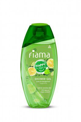 Fiama Happy Naturals shower gel, yuzu and bergamot with skin conditioners for moisturized skin, safe on sensitive skin body wash 250ml bottle