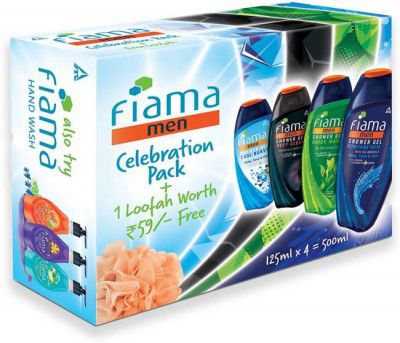 FIAMA Men Celebration pack, with 4 unique showergels, with skin conditioners (4 x 31.25 ml)