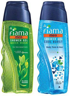 Fiama Men Cool Burst Shower Gel, 250Ml & Men Shower Gel Quick Wash, Body Wash With Skin Conditioners For Moisturised Skin, 250 Ml Bottle