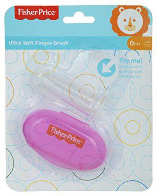 Fisher-Price Silicone Baby Finger-Brush with Case for kids, Manual,Pink,Pack of 1