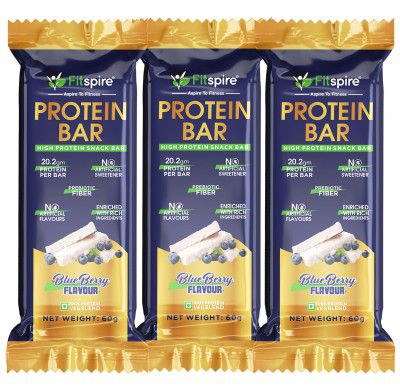 Fitspire Protein Bar (Pack of 3 Combo) - Blueberry Flavor, 180 gm