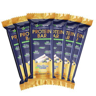 Fitspire Protein Bar (Pack of 6 Combo) - Blueberry Flavor, 360 gm | With 20.5 gm Protein Each | No Artificial Sweetener & Flavor | Energy Snack Bar | Each Flavour - 60 gm