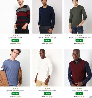 Flat 66% Off On NETPLAY Men's Sweaters & Cardigans | Starts ₹250