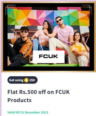 Flat Rs.500 off on FCUK Products with 250 Supercoins