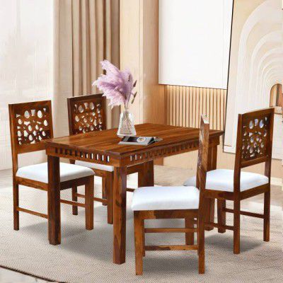 Flipkart Perfect Homes Elegant Dining Table with 4 Chairs for Home | Dining Room Sets for Restraunts Solid Wood 4 Seater Dining Set  (Finish Color -Teak, Knock Down)