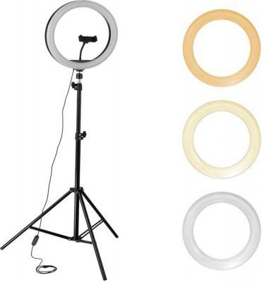 Flipkart SmartBuy 10 inch Big LED Selfie Ring Light with Tripod Stand 7 Feet | 3 mode Ring Flash  (White, Black)