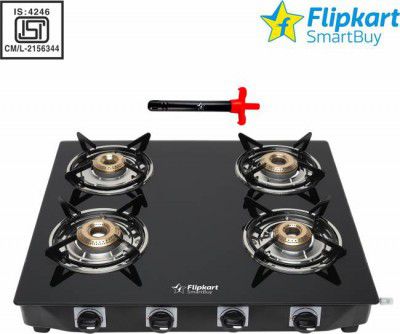 Flipkart SmartBuy 4 Burner Icon Glass Manual Gas Stove  (4 Burners)