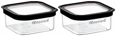 Floraware Food Safe Plastic Multiuse Square Fit-Lock Airtight Storage Jar, Grocery Container, 450 ml, set 2 BPA free, Black