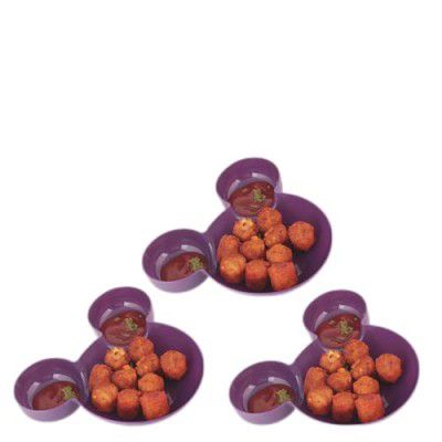 Floraware Plastic Unbreakable Children's Mickey Minnie Shaped Tableware, Purple, 3 Piece