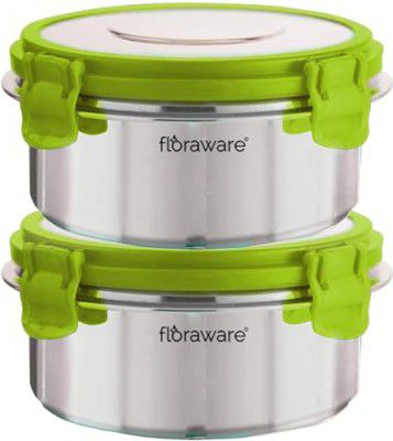 Floraware Stainless Steel Insulated Airtight Leak-Proof Lunch Box Unbreakable Lid, 500 ML (Green, 2)